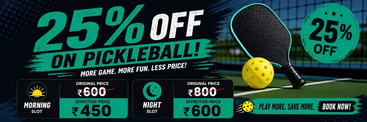 Pickleball Launch Offer: flat 25% OFF every slot โ auto-applied at checkout